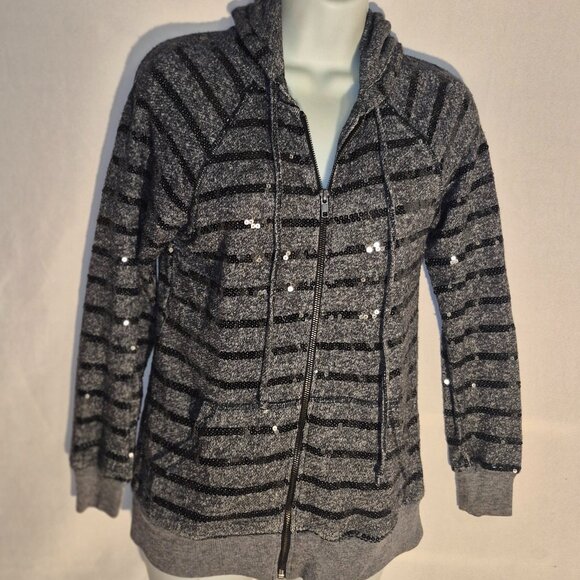 FOREVER 21 zippered Hoodie, Black and gray w/ silver sequins in size small - Picture 11 of 16